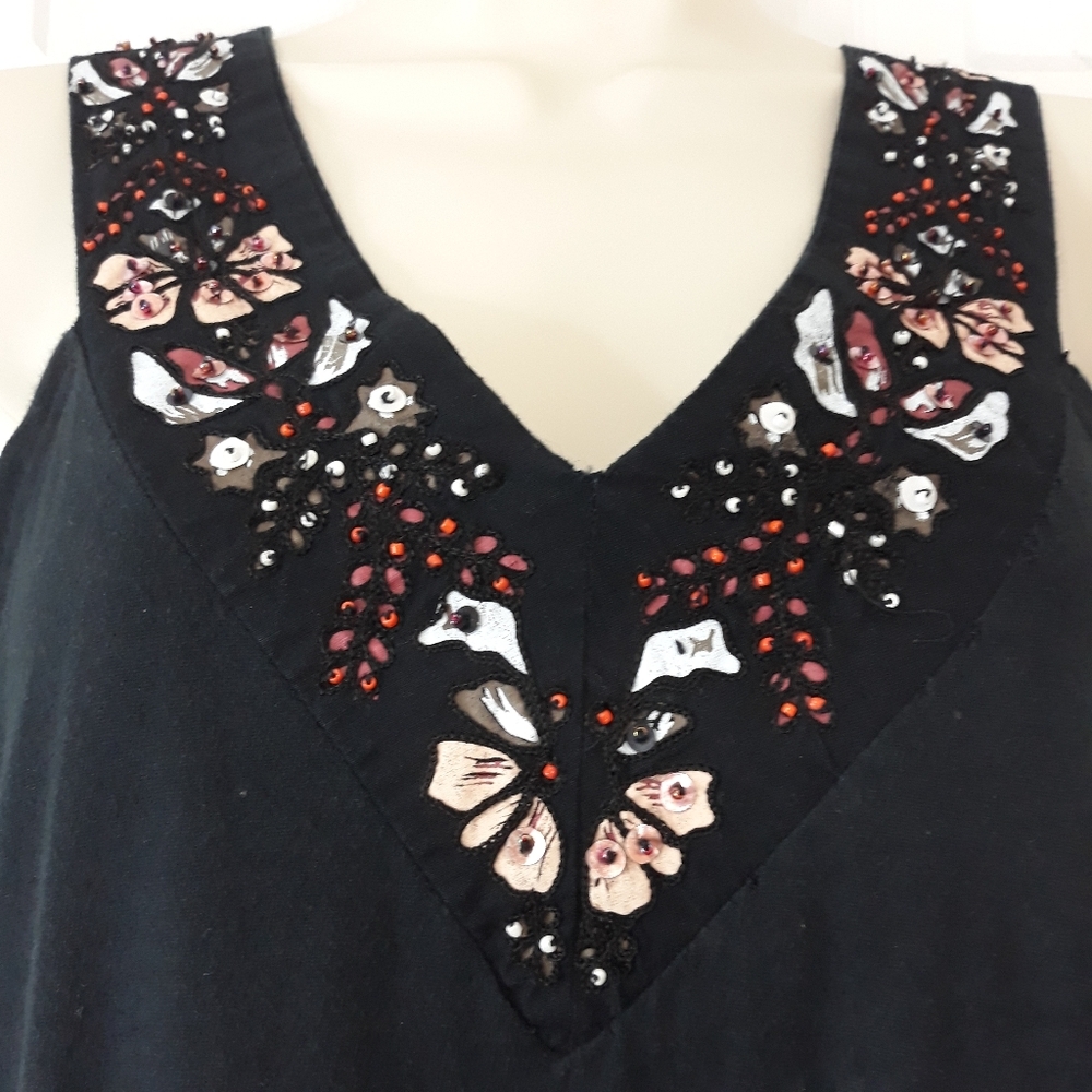 Mix Nouveau 100% Cotton Black Beaded  Dress Size Medium - Picture 3 of 11